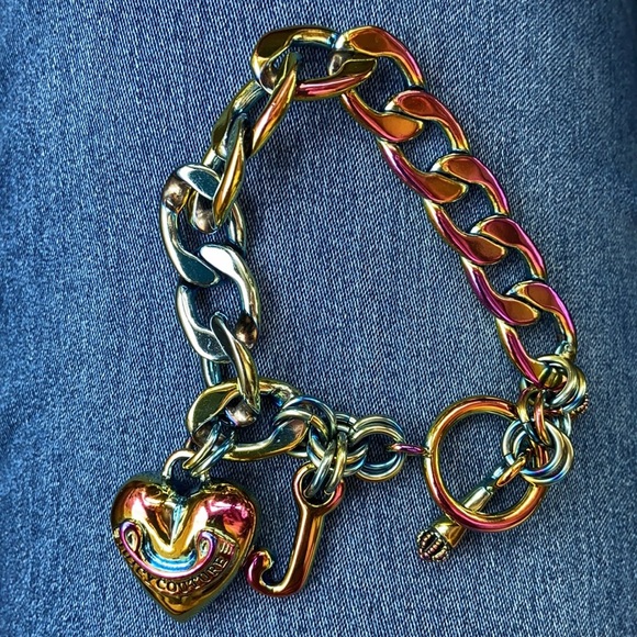 NEW Y2K JUICY COUTURE VINTAGE IRIDESCENT RAINBOW CHARM BRACELET HEART VERY RARE - Picture 5 of 9
